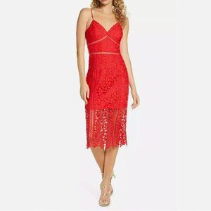 Bardot Roxy red lacy crochet midi dress